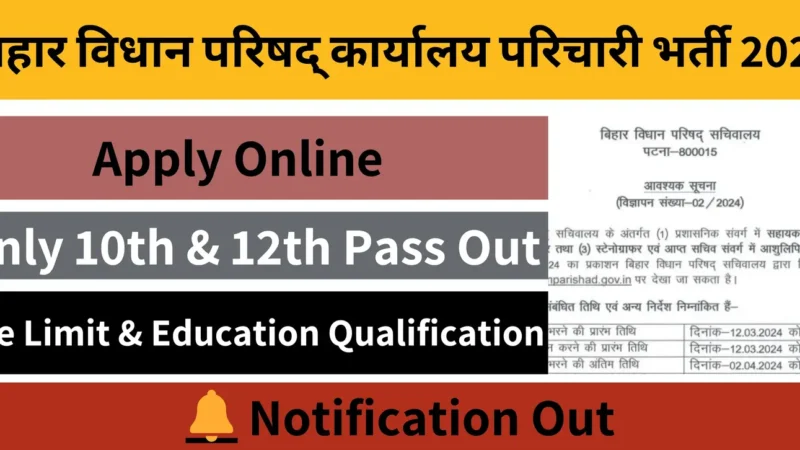 Bihar Vidhan Parishad Karyalay Parichari Recruitment 2024 – Apply Online, Notification Out for 10th Pass